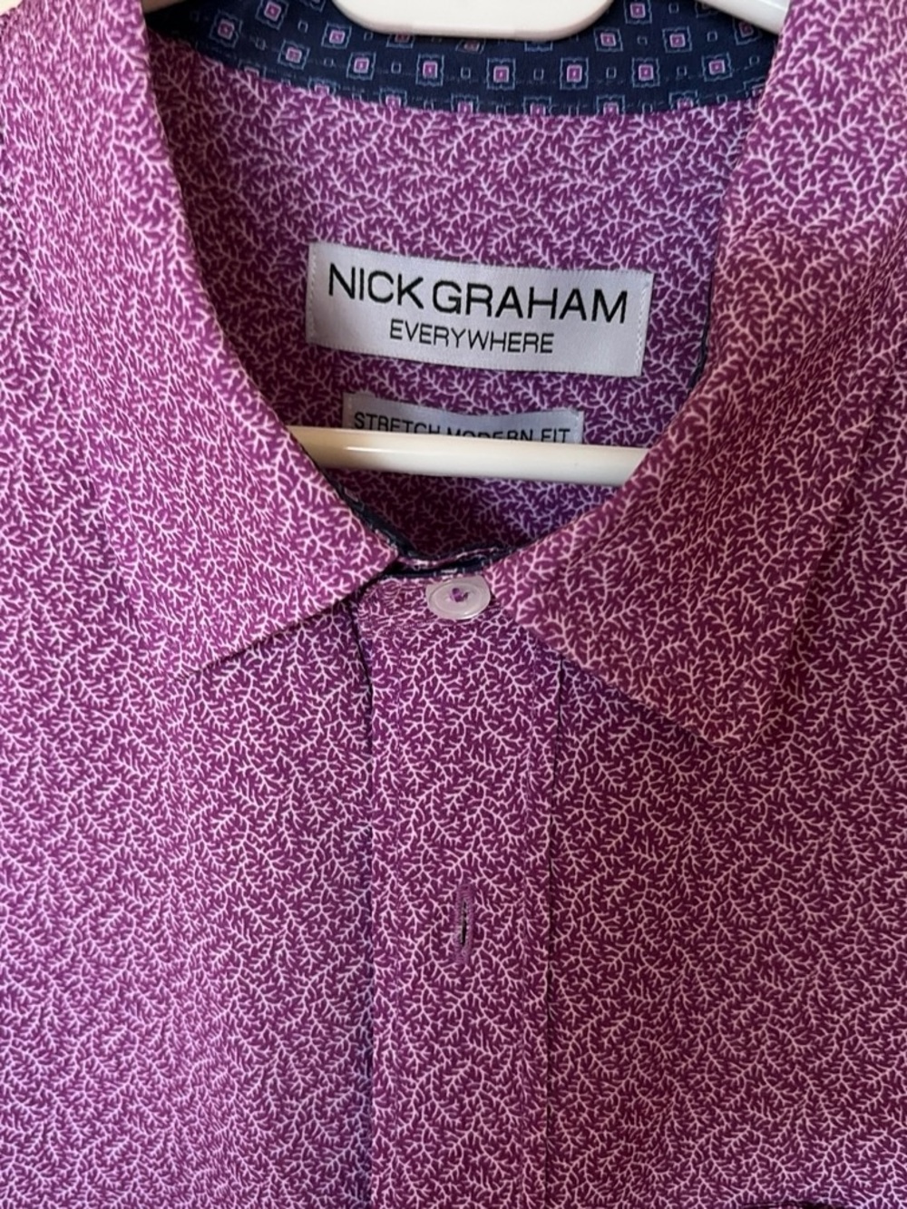 Nick Graham purple Patterned Stretch Modern Fit Button-Down Shirt